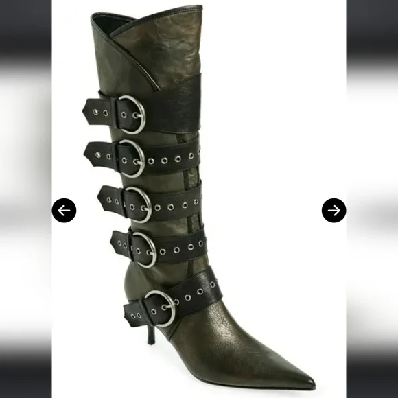 Jeffery Campbell Knee High Seatbelt Boots Brown Distressed Leather Grainy #70 - Picture 6 of 12